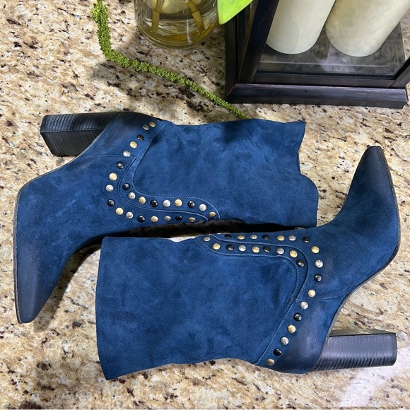 Free People Studded Navy Blue Dakota Distressed Heel Boot 39 - Picture 4 of 14